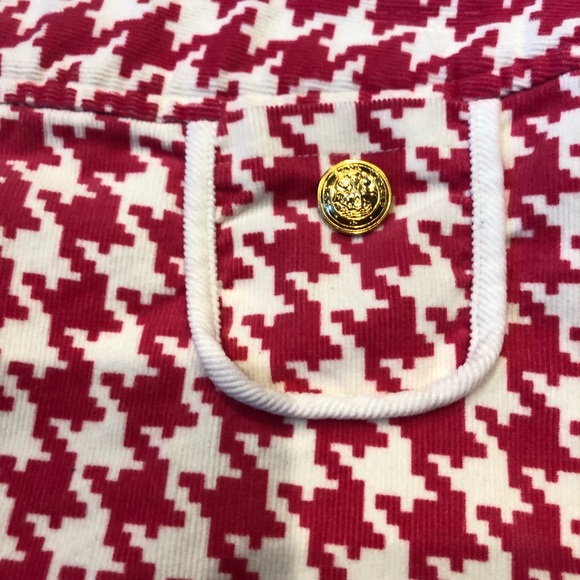 Talbots Kids Hot Pink & White Houndstooth Corduroy Skirt Preppy Gold Buttons - Picture 2 of 5